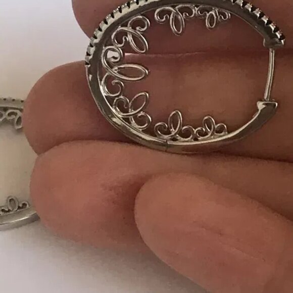 Filigree Silver Black Spinel Sim Channel Set Vintage Style Hoop Earrings NWT - Picture 5 of 6